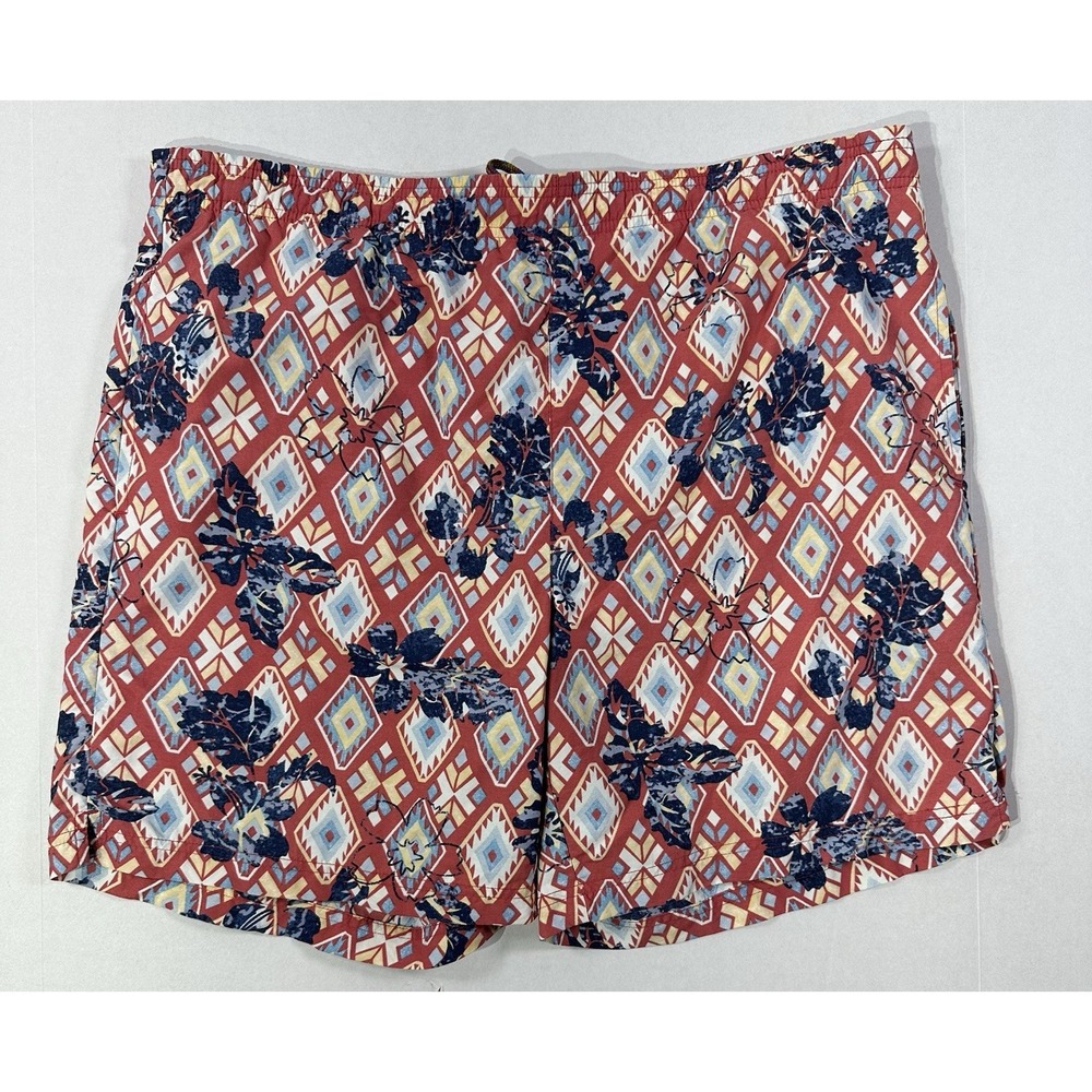 Greg Norman Swim Trunks Men's Medium Red Geometric Floral Print Board Shorts